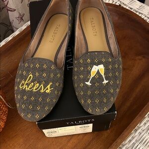 Talbots Gray Embroidered Loafers with Yellow Accents